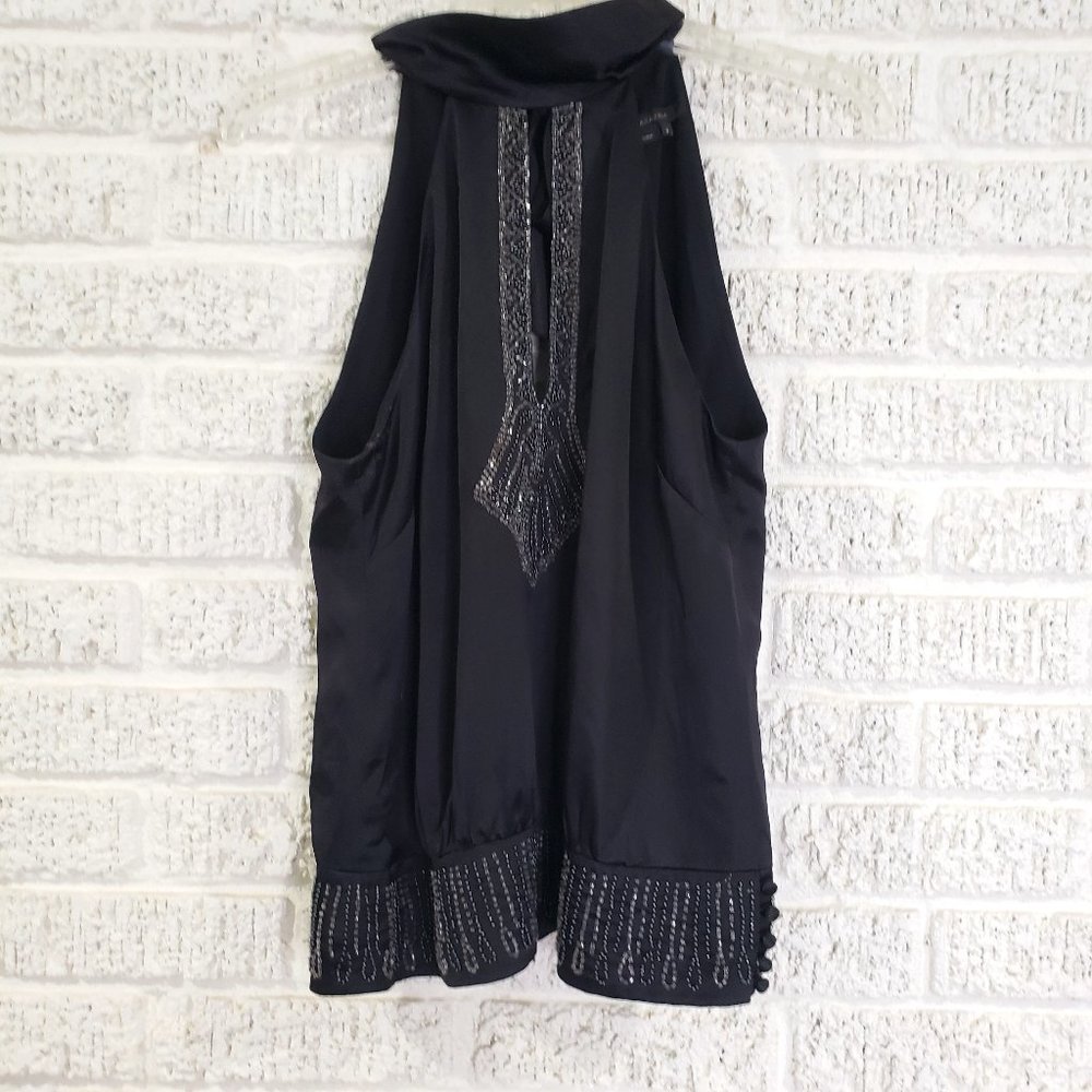 BCBG Max Azria Beaded Black Silk Top